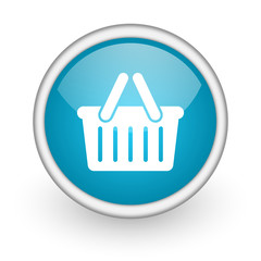 shopping cart blue glossy icon on white background