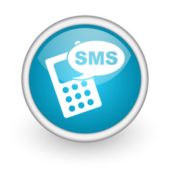 sms blue glossy icon on white background