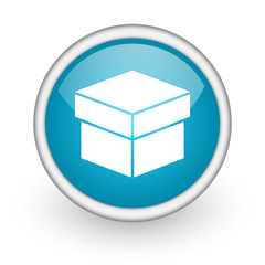 box blue glossy icon on white background