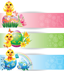 Easter colorful horizontal banners with chicken