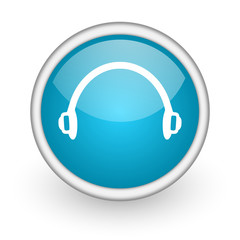 headphones blue glossy icon on white background
