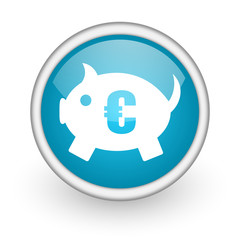 piggy bank blue glossy icon on white background