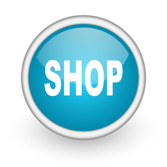 shop blue glossy icon on white background