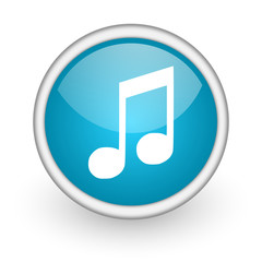 music blue glossy icon on white background