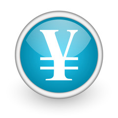 Obraz premium yen blue glossy icon on white background