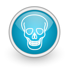 skull blue glossy icon on white background