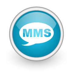 mms blue glossy icon on white background