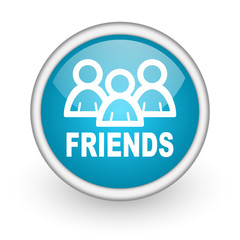 friends blue glossy icon on white background
