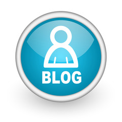 blog blue glossy icon on white background