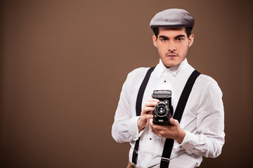 Antique photographer outfit and dslr
