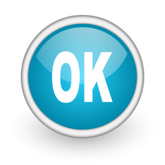 ok blue glossy icon on white background