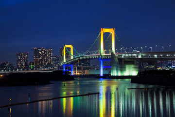 View of Tokyo at night with Rainbow Bridge