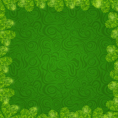 Green Shiny Clover Grass Frame on Swirl Background