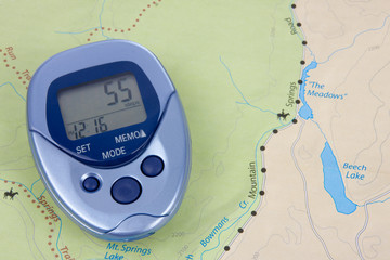 Blue Pedometer And Map