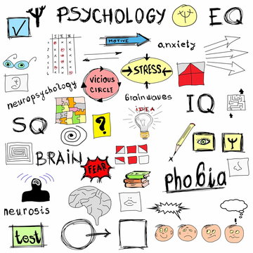 concept psychology, color doodle icons and symbols