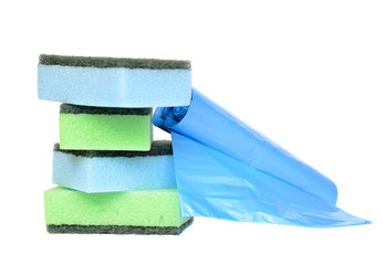 Garbage bags and sponges for cleaning