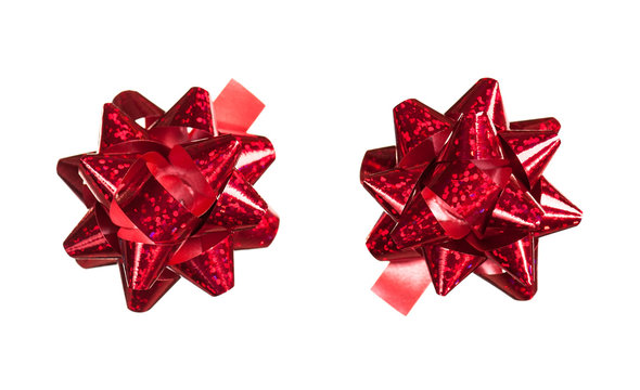 red bows made of shiny ribbon