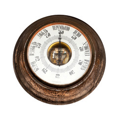 Big outdoor vintage barometer with labels in Russian