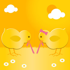 easter chicks with worm