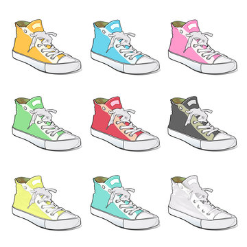 Collection of colorful shoes. Vector design. 