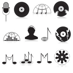 Set of black and white music Icons