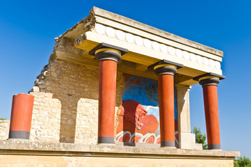 Northern entrance to Knossos palace with bull fresco