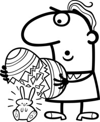 man with easter eggs and bunny cartoon
