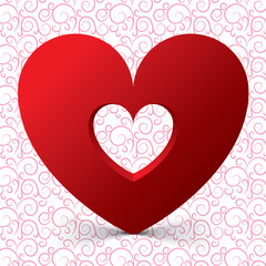 Valentines day card with big red volumetric heart
