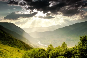 Fotobehang Beautiful walley in Caucasus mountains in Upper Svaneti, Georgia © Maygutyak