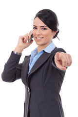 business woman pointing on the phone