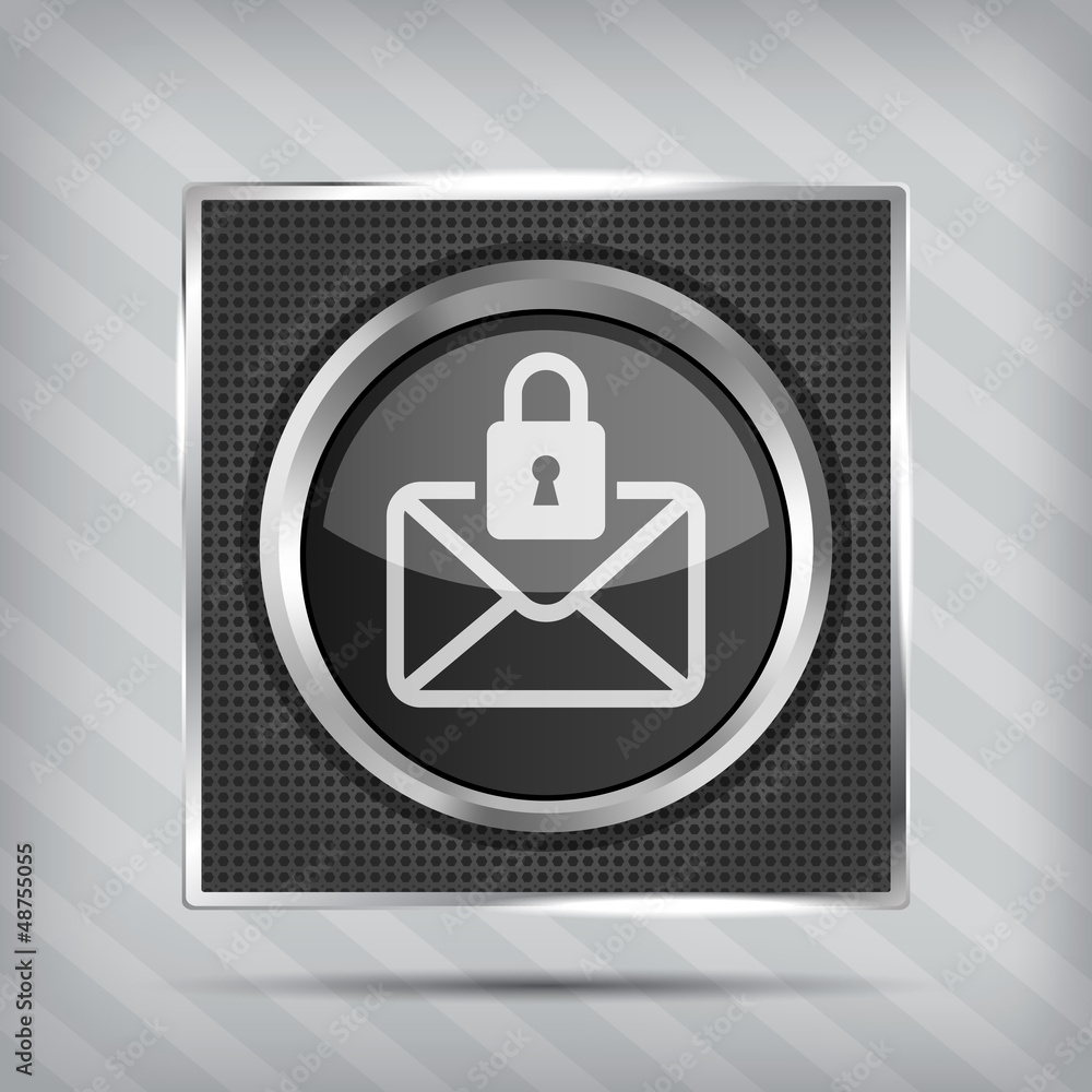 Poster email with padlock button icon on the metallic background
