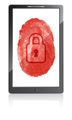 Mobile phone with fingerprint and padlock on a white background
