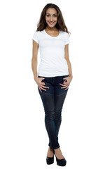 Fototapeta premium Trendy fashionable brunette in casuals
