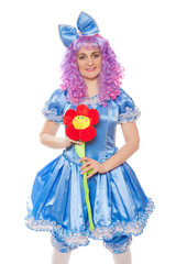 clown in a Malvina suit with flower