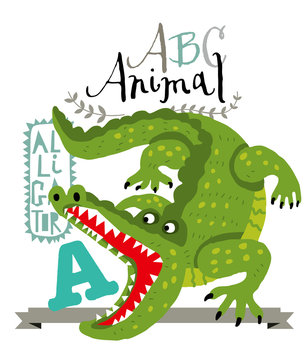 АBC animals: a is for alligator. Vector Graphics