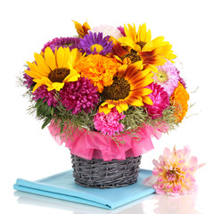 Beautiful bouquet of bright flowers isolated on white