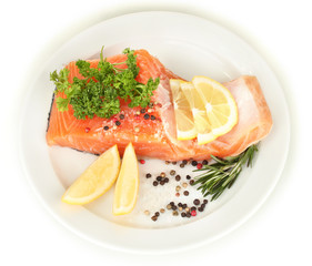 Fresh salmon fillet with herbals and lemon slices