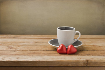 Valentine's Day background with coffee cup and chocolate