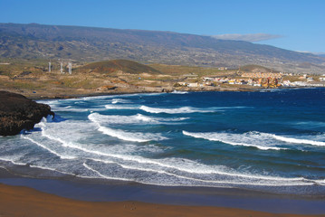 Tenerife panoramic view, beach and mountains.Canaries island