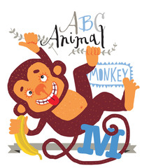 ABC animals: M is for monkey. Vector Graphics