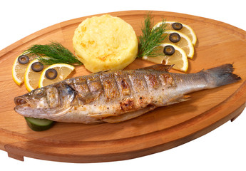 Grilled sea bass fish