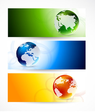 Set of banners with globes