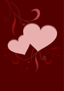 Valentinskarte mit Herzen und Ornament in Rot