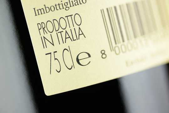 Label of a bottle of italian red wine