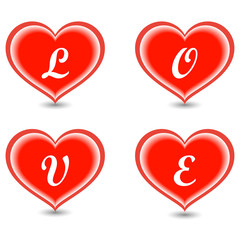 The word Love in hearts