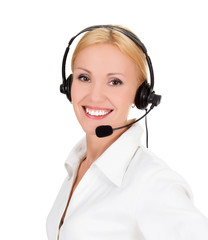 Beautiful customer service operator woman with headset