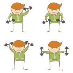 cartoon character of man posing dumbbell workout