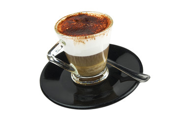 hot coffee with milk cream and chocolate pieces