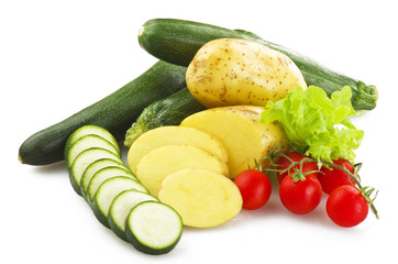 fresh vegetables close up on the white background