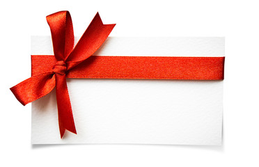 Card with red ribbons bows